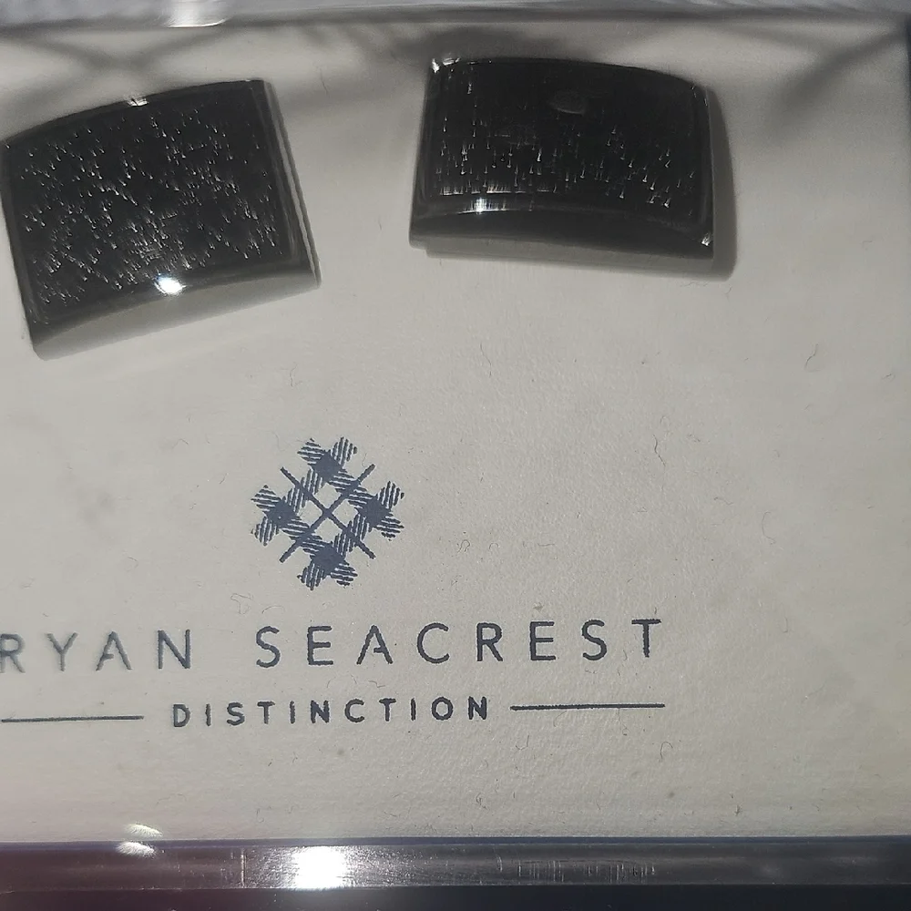 Ryan Seacrest Distinction NWT Polished Silver Square Dk. Grey/Black Cufflinks